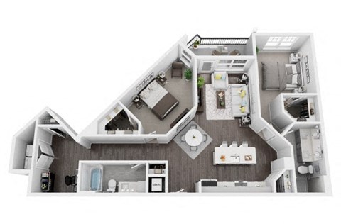 2 bed 2 bath 1279 sf 3d floor plan at St. Mary's Square North